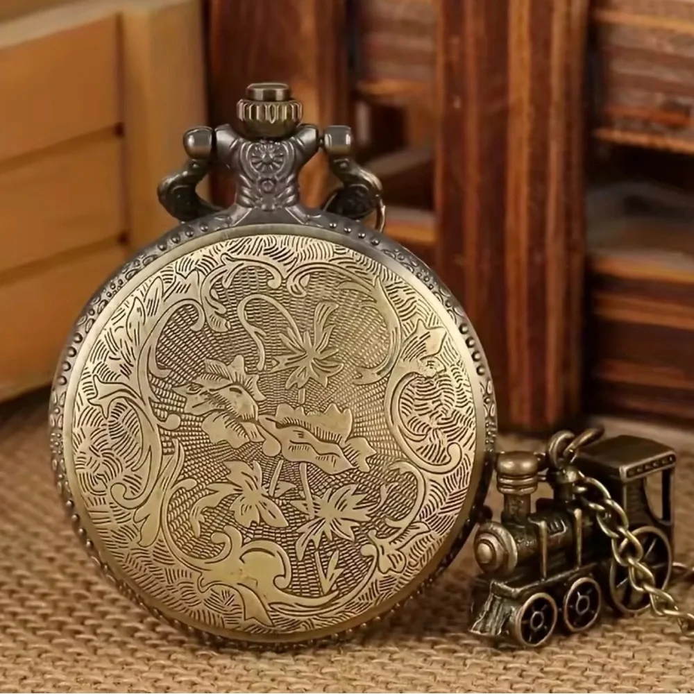Vintage Classic Steampunk Train Quartz‎ Pocket Watch